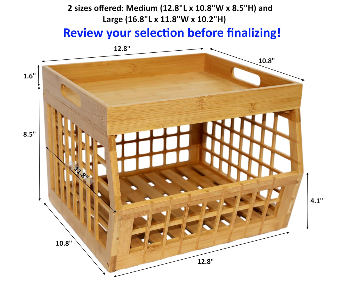 Bamboo Stackable Medium Storage Bins with Serving Tray Lid X4878