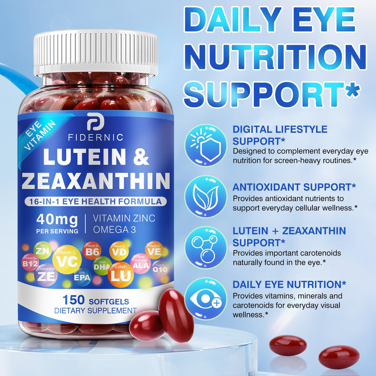 Lutein and Zeaxanthin Eye Vitamins 150 Softgels Q26052