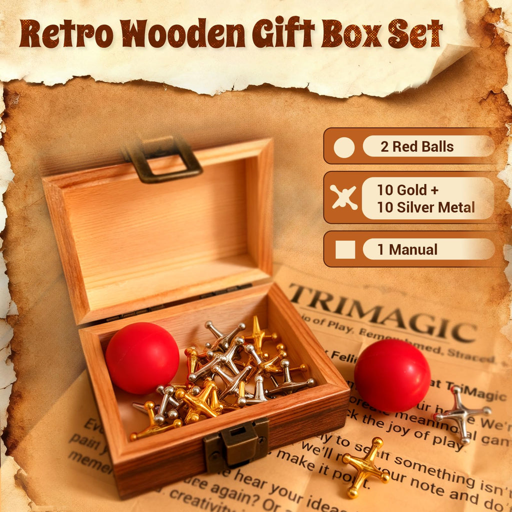 Wooden Gift Boxes 20 Metal Jacks 2 Balls 41 Colored Sticks V240