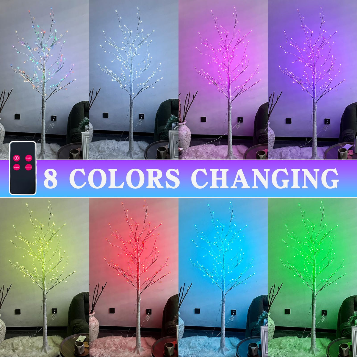 Multicolor Lighted Birch Tree 6FT C9620