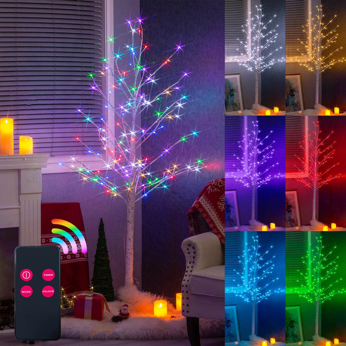 Multicolor Lighted Birch Tree 6FT C9620