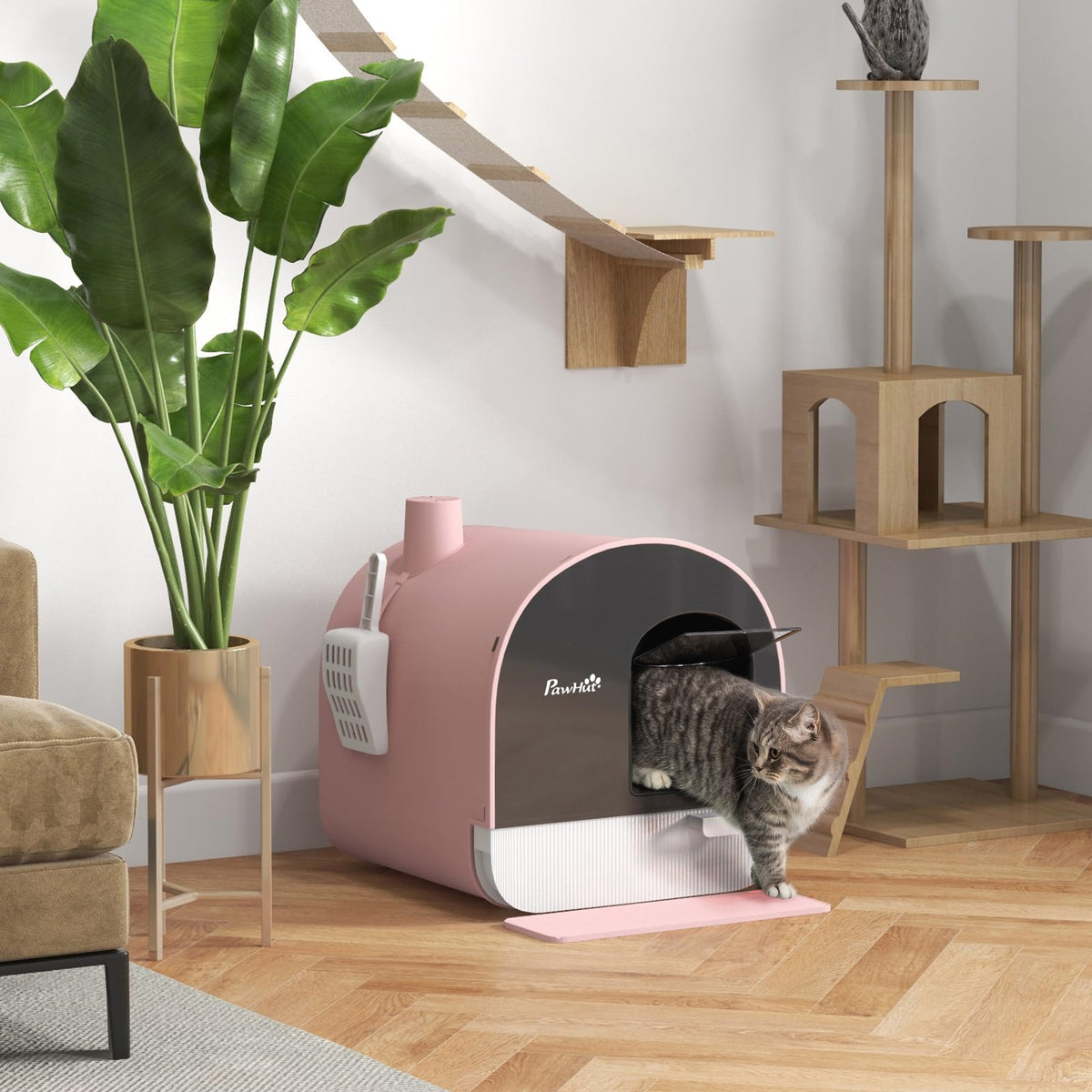Pink Covered Cat Litter Box with Scoop G413