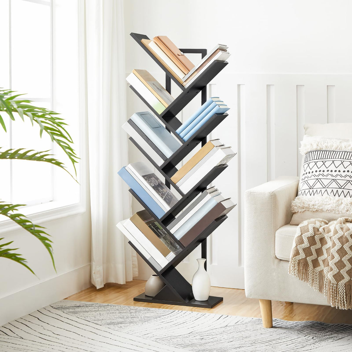 Black 9-Tier Wood Tree Bookshelf N81036