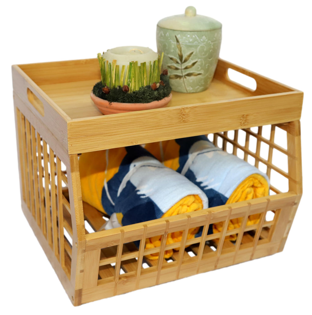 Bamboo Stackable Medium Storage Bins with Serving Tray Lid X4878