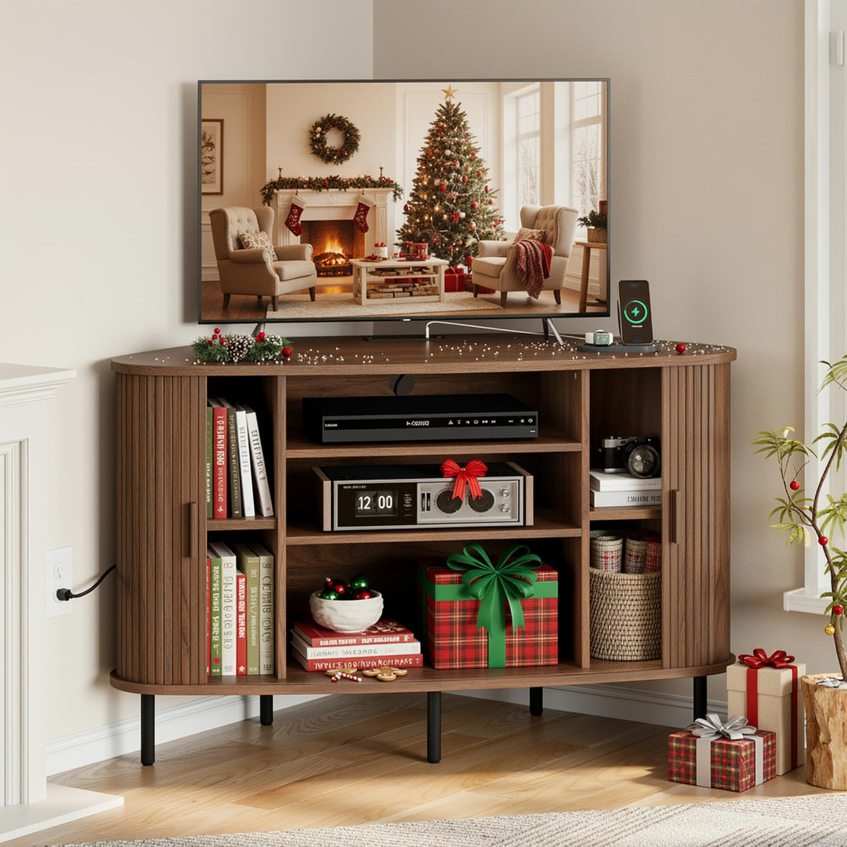 47" Walnut Corner TV Stand P9801