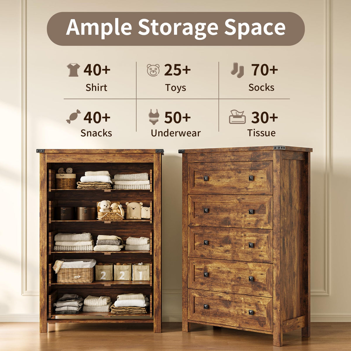 45.5" Tall 5-Drawer Brown Dresser Y4524