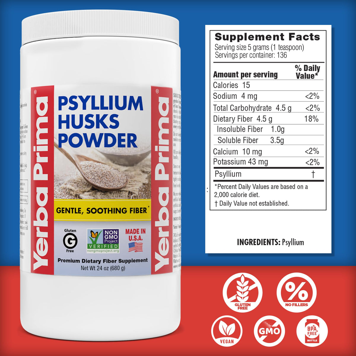 24 oz Unflavored Psyllium Husk Powder Fiber Supplement U992758