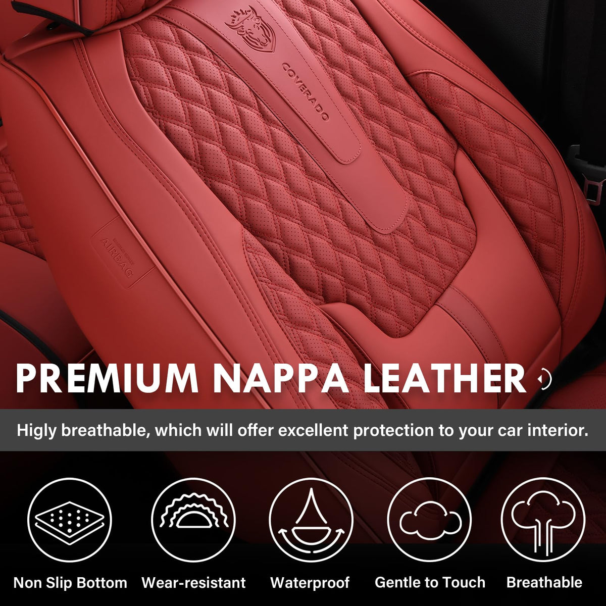 Red Full Set Nappa Leather Car Seat Covers E795500