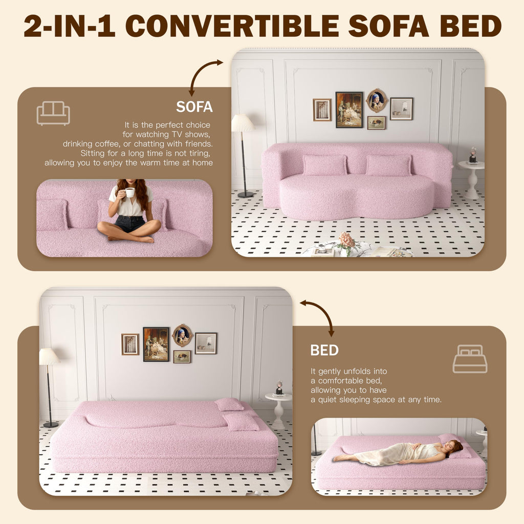 78" Full Size Pink Folding Sofa Bed L7143