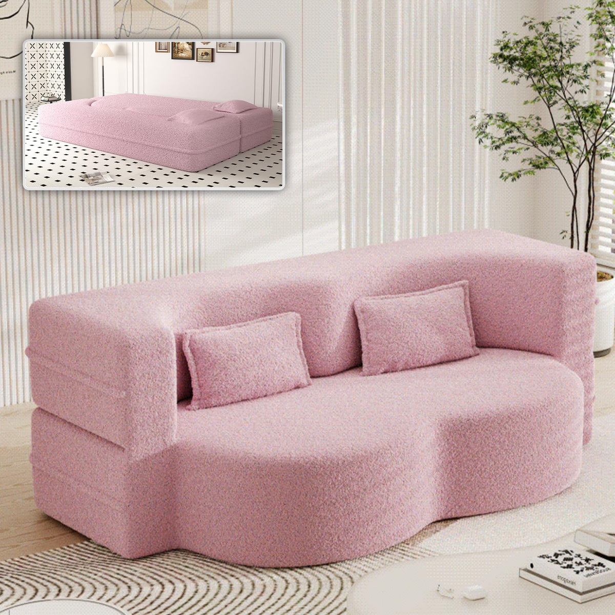 78" Full Size Pink Folding Sofa Bed L7143