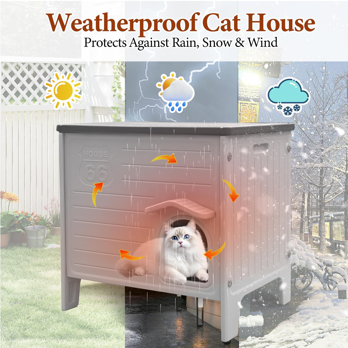 Insulated Outdoor Weatherproof Plastic Cat House E41254