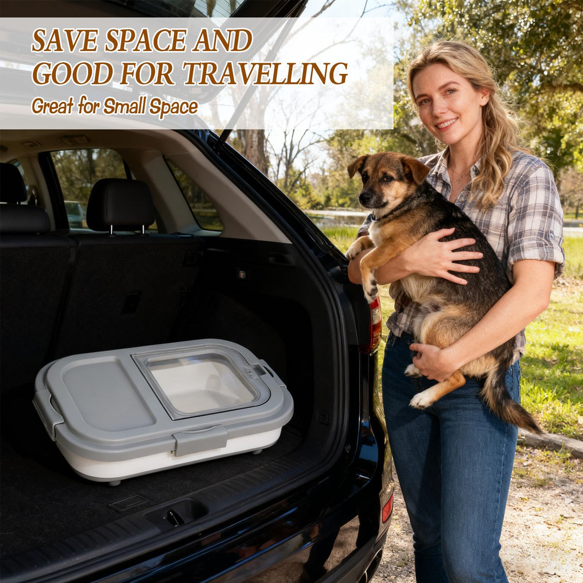 2 Pack 15Lbs Collapsible Airtight Pet Food Storage Container with Scoops V963213