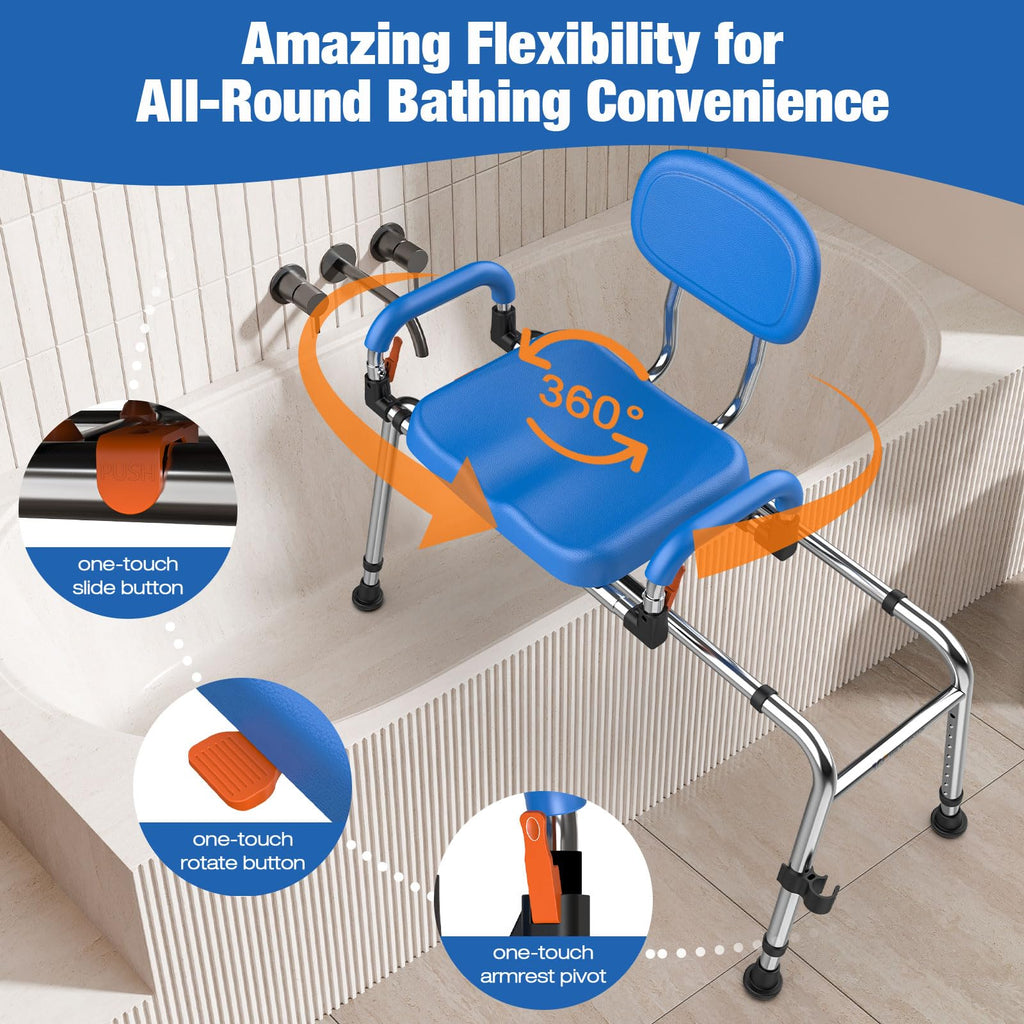 Sliding Shower Chair with 360° Swivel Seat and Adjustable Height A66167