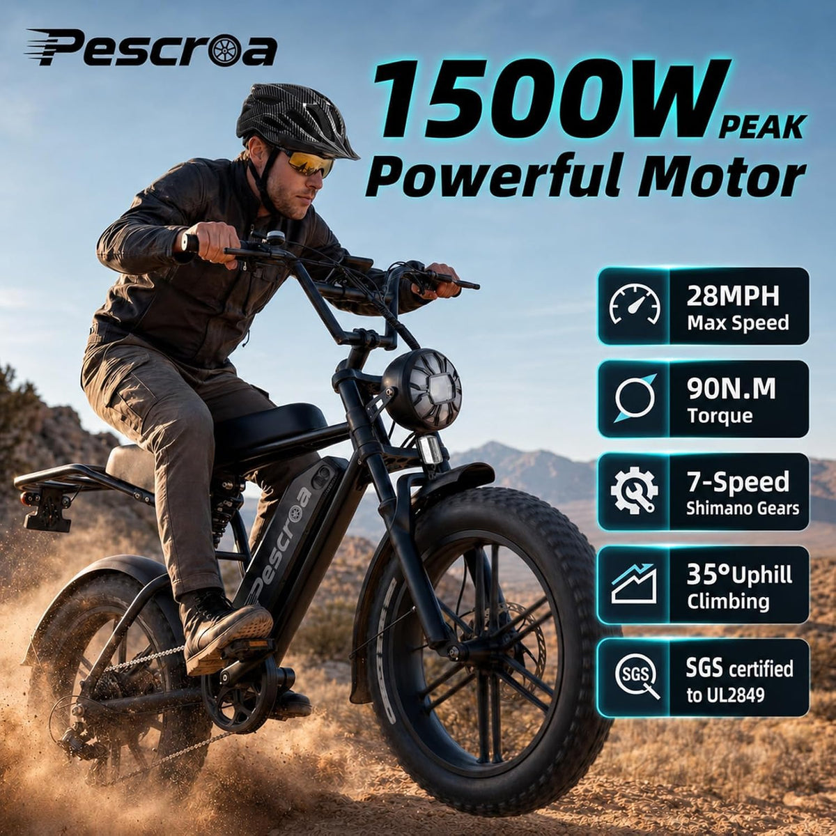 1500W Peak 20" Fat Tire Electric Bike J550