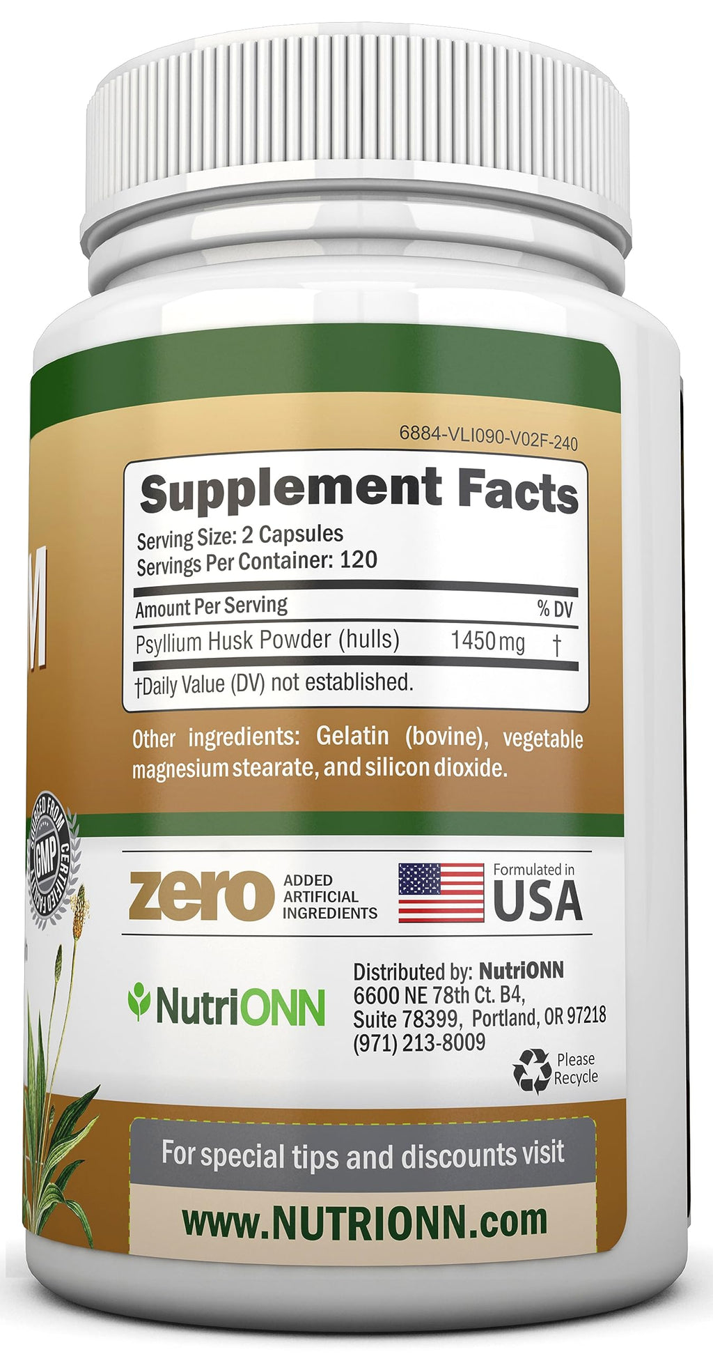 1450mg 240 Capsules Psyllium Husk Fiber Supplement C2094