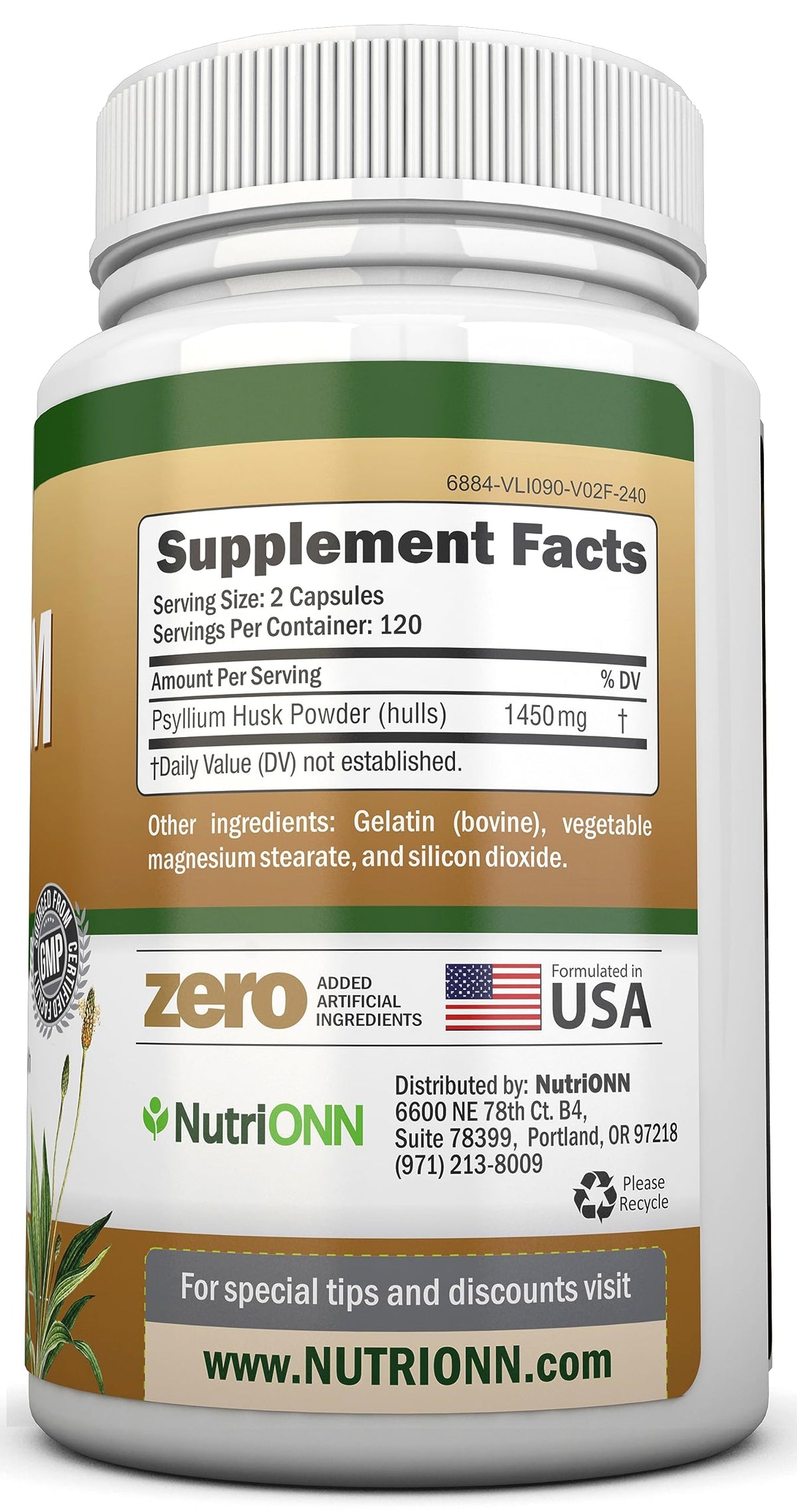 1450mg 240 Capsules Psyllium Husk Fiber Supplement C2094