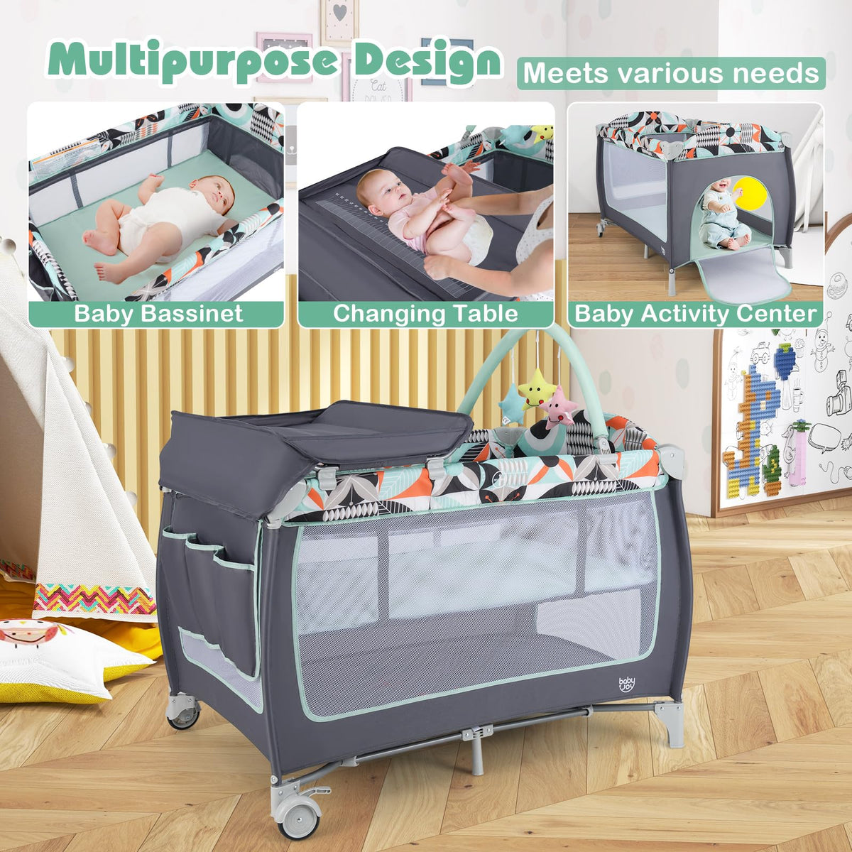 4 in 1 Pack and Play Portable Baby Playard with Bassinet Z269619