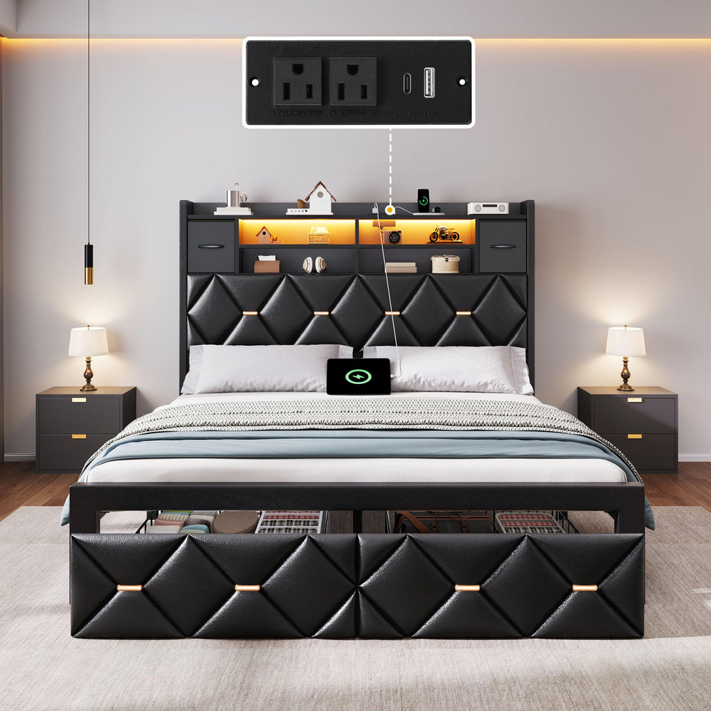 Full Size Bed Frame with 2 Storage Drawers Z42654