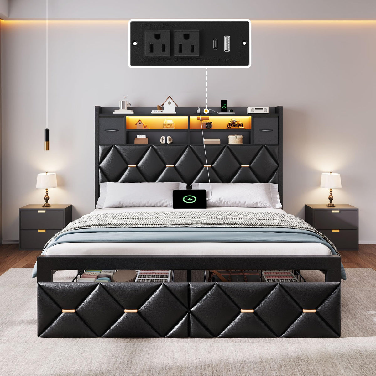 Full Size Bed Frame with 2 Storage Drawers Z42654
