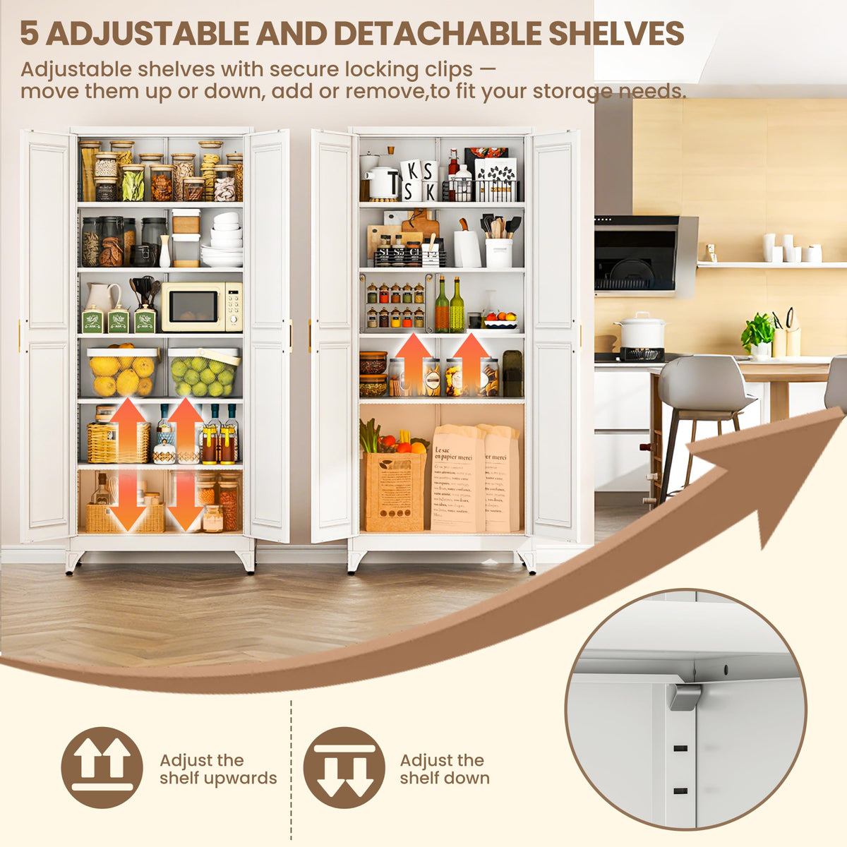 75" Kitchen Pantry Cabinet with Doors and Shelves P23098