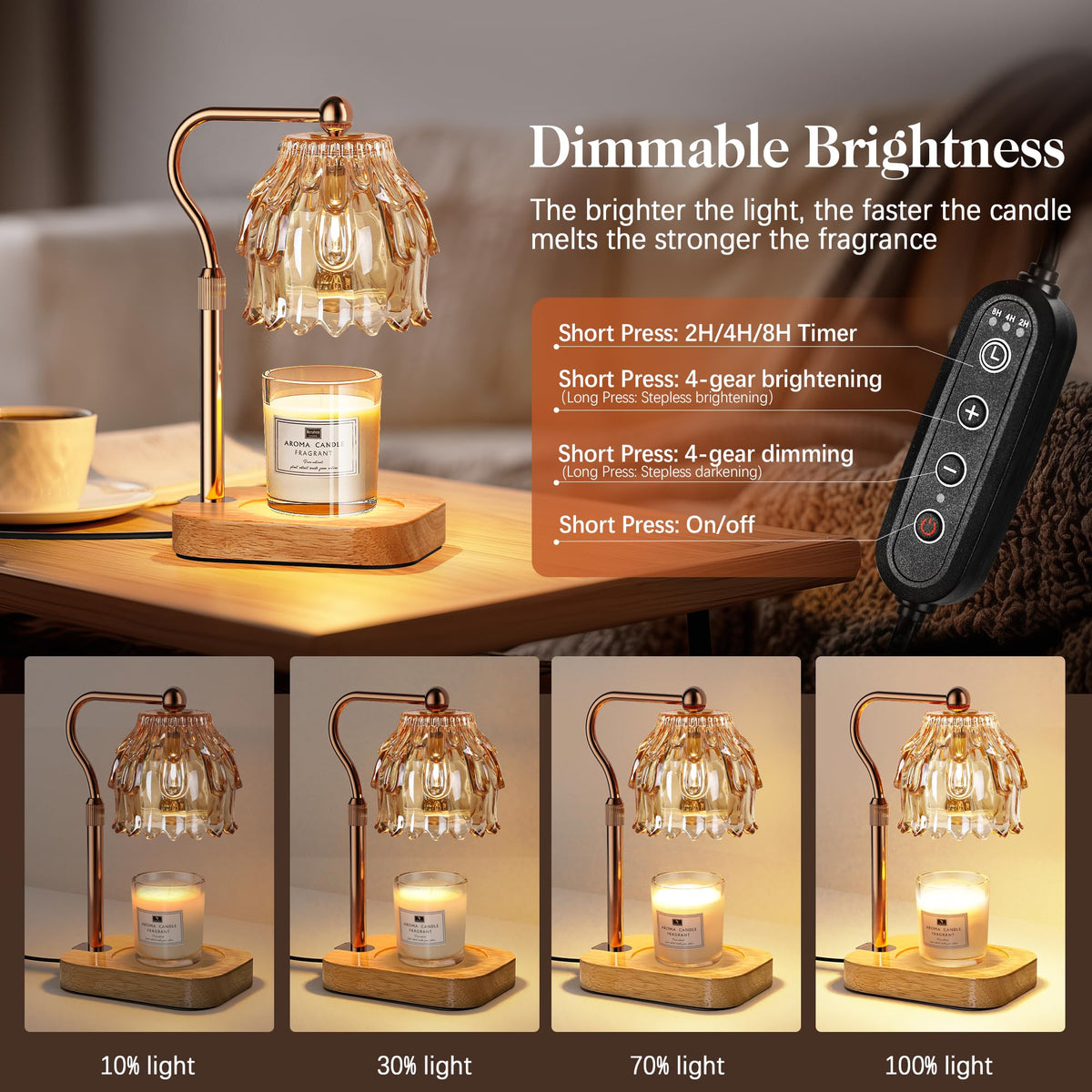 Candle Warmer Lamp with Timer Dimmer Adjustable Height Glass R429