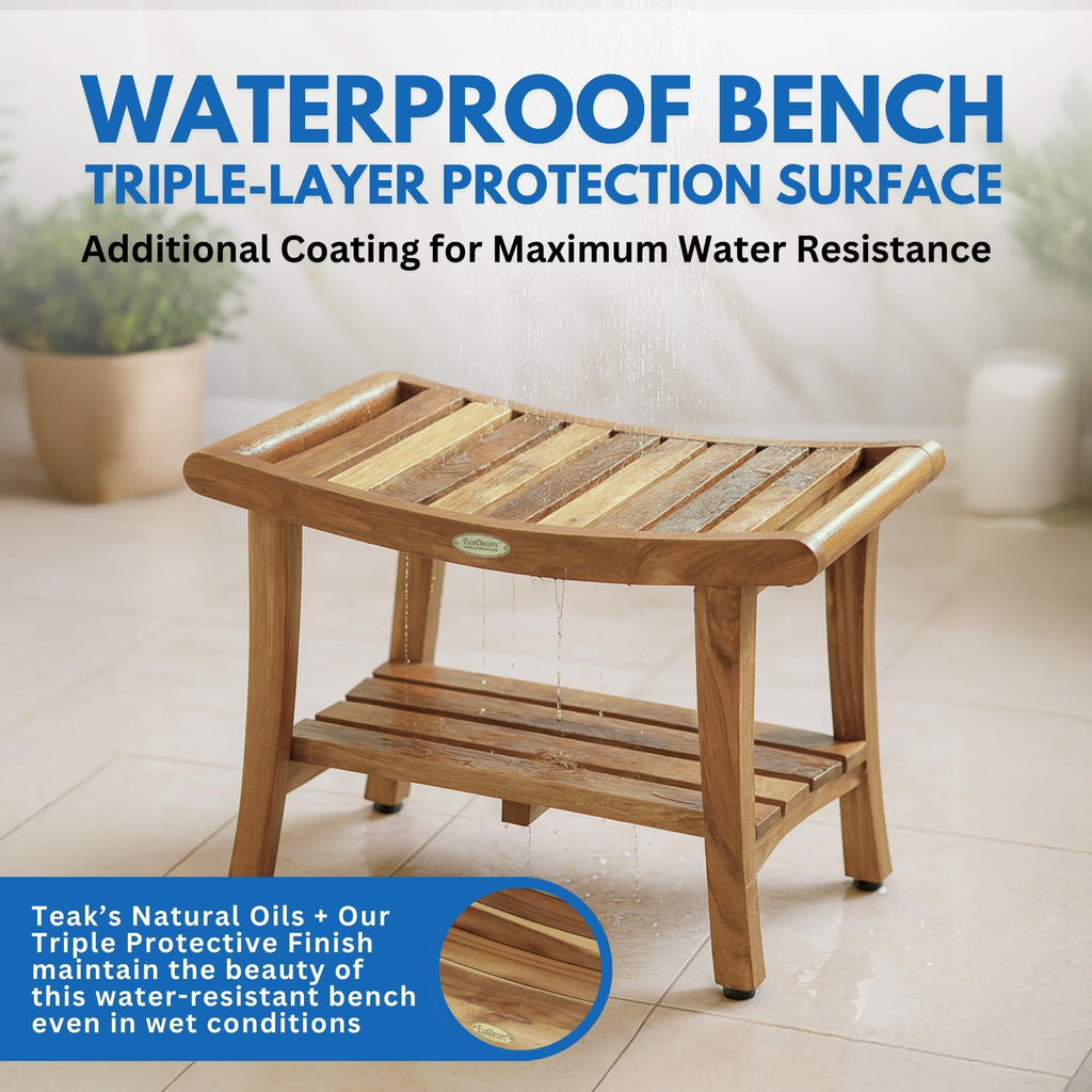 30-Inch Teak Shower Bench with Shelf C51194