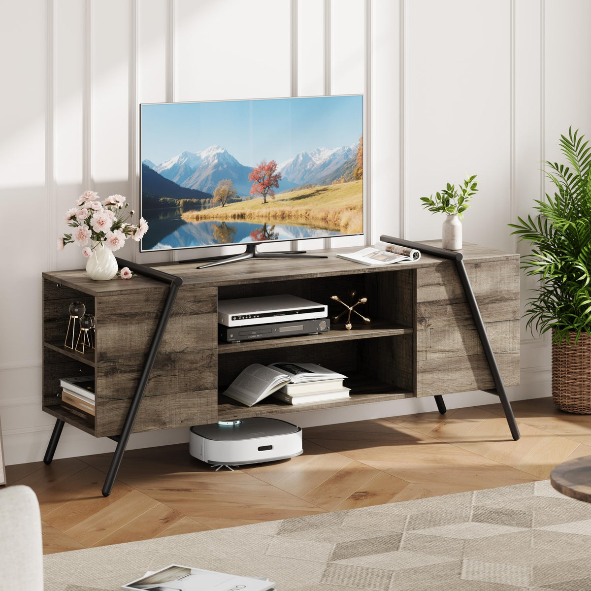 55.12" Weathered Oak Wooden TV Stand J688