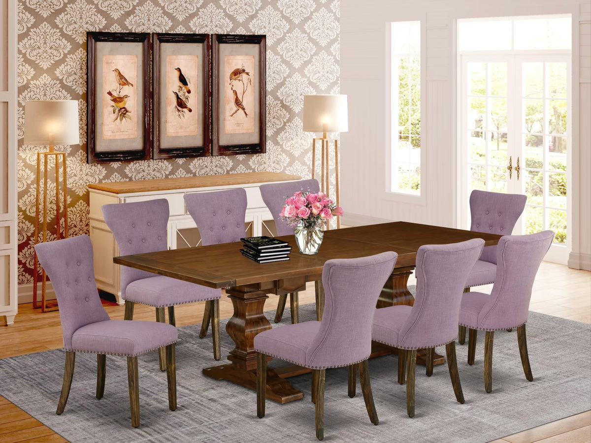 9 Piece Walnut Dining Set with 8 Upholstered Chairs G93268