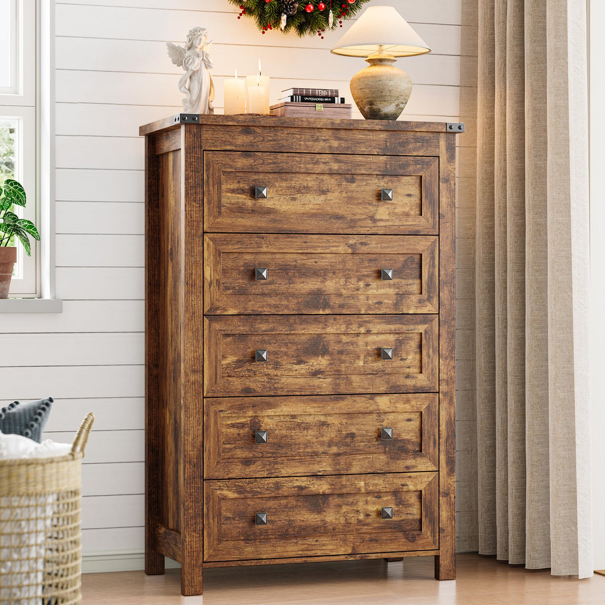 45.5" Tall 5-Drawer Brown Dresser Y4524