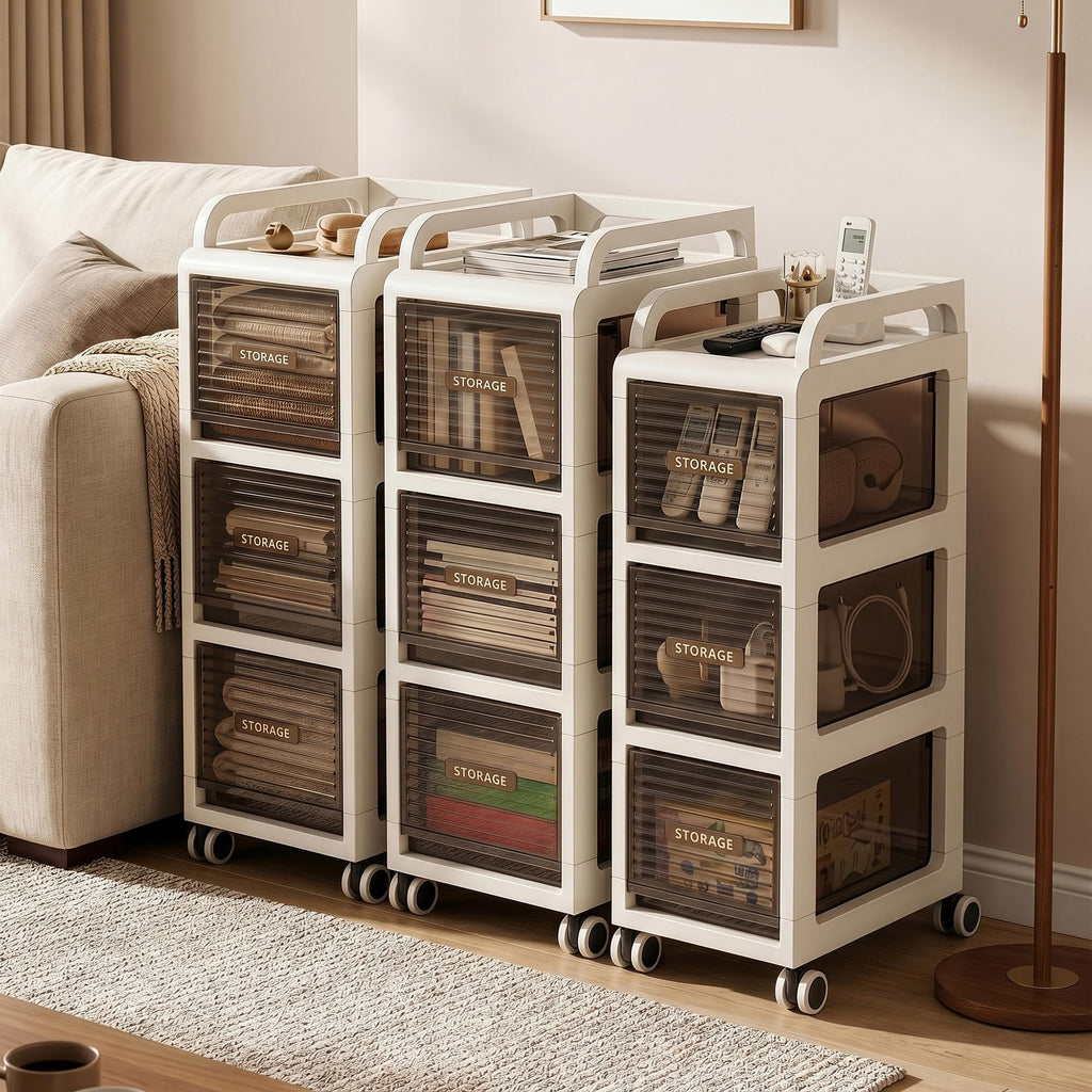 7.87" Wide Slim Bathroom Storage with Drawers and Wheels K249