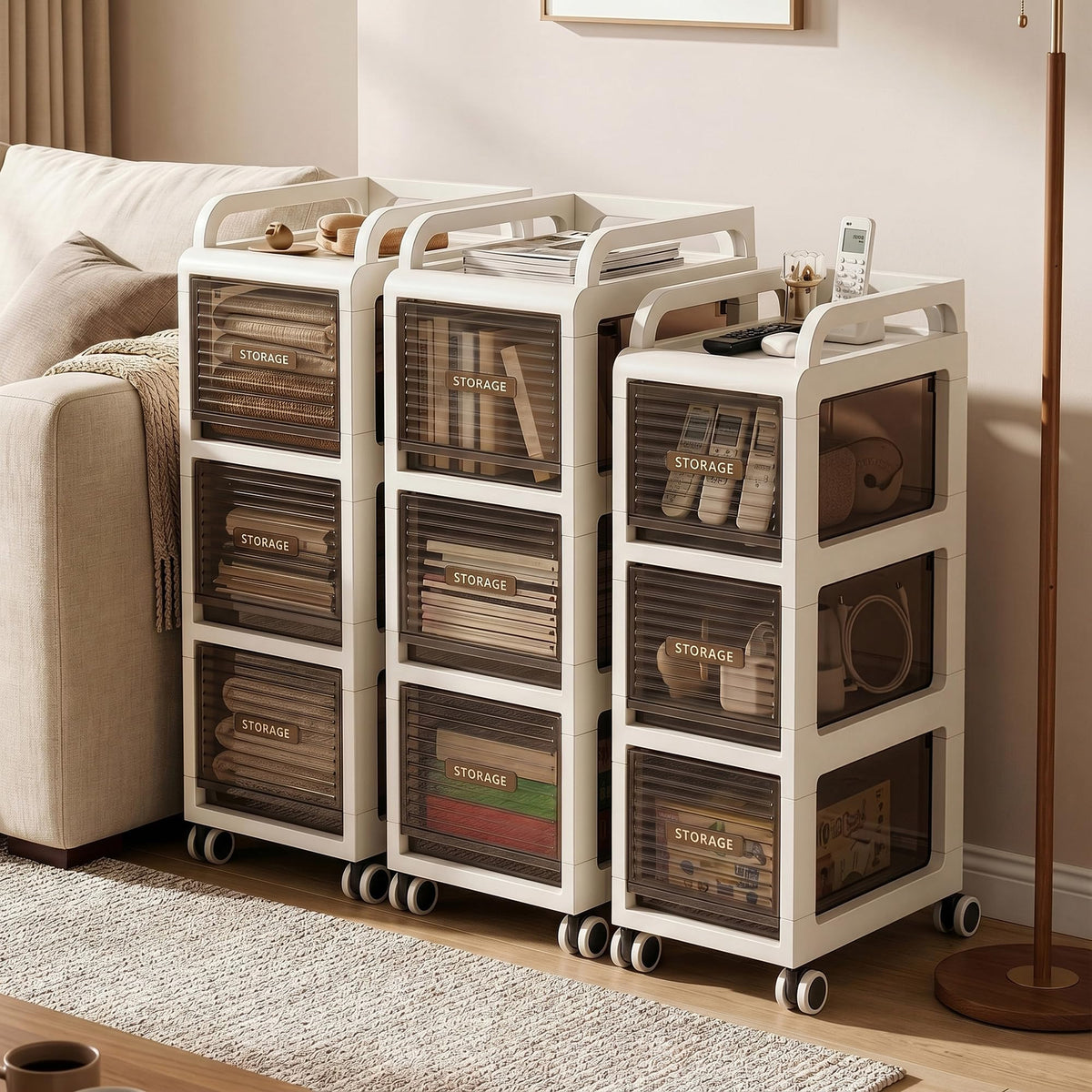 7.87" Wide Slim Bathroom Storage with Drawers and Wheels K249