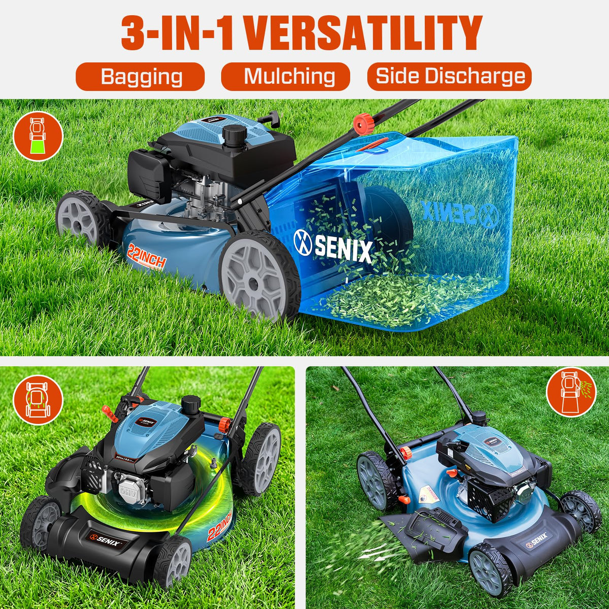 22" 3-in-1 Self Propelled Gas Lawn Mower C8703