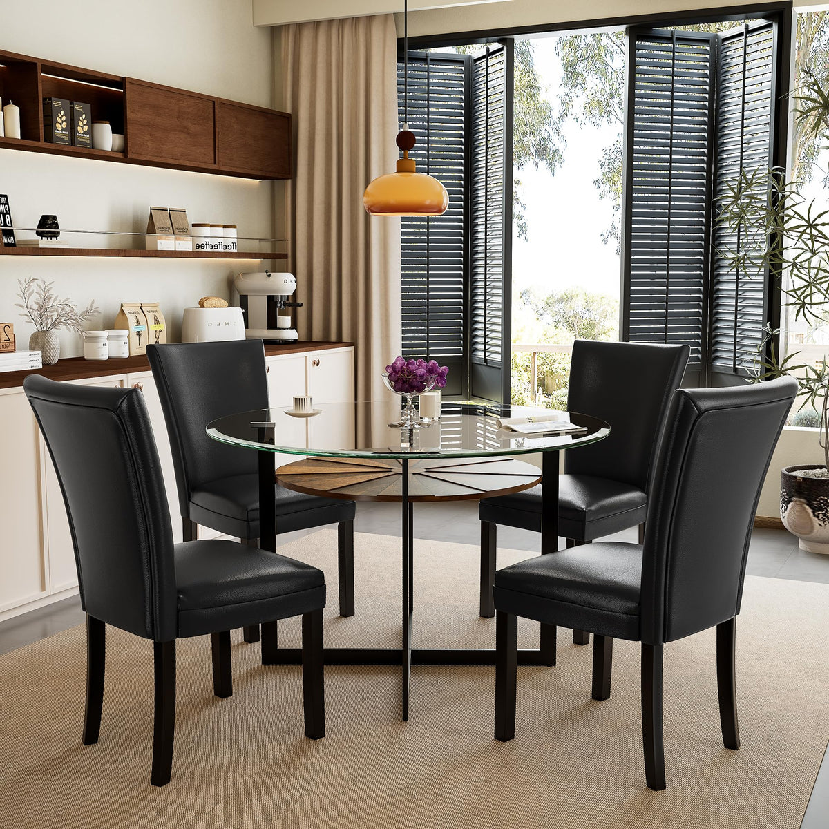 45 inch Round Glass Dining Table Set for 4 with Chairs Q181