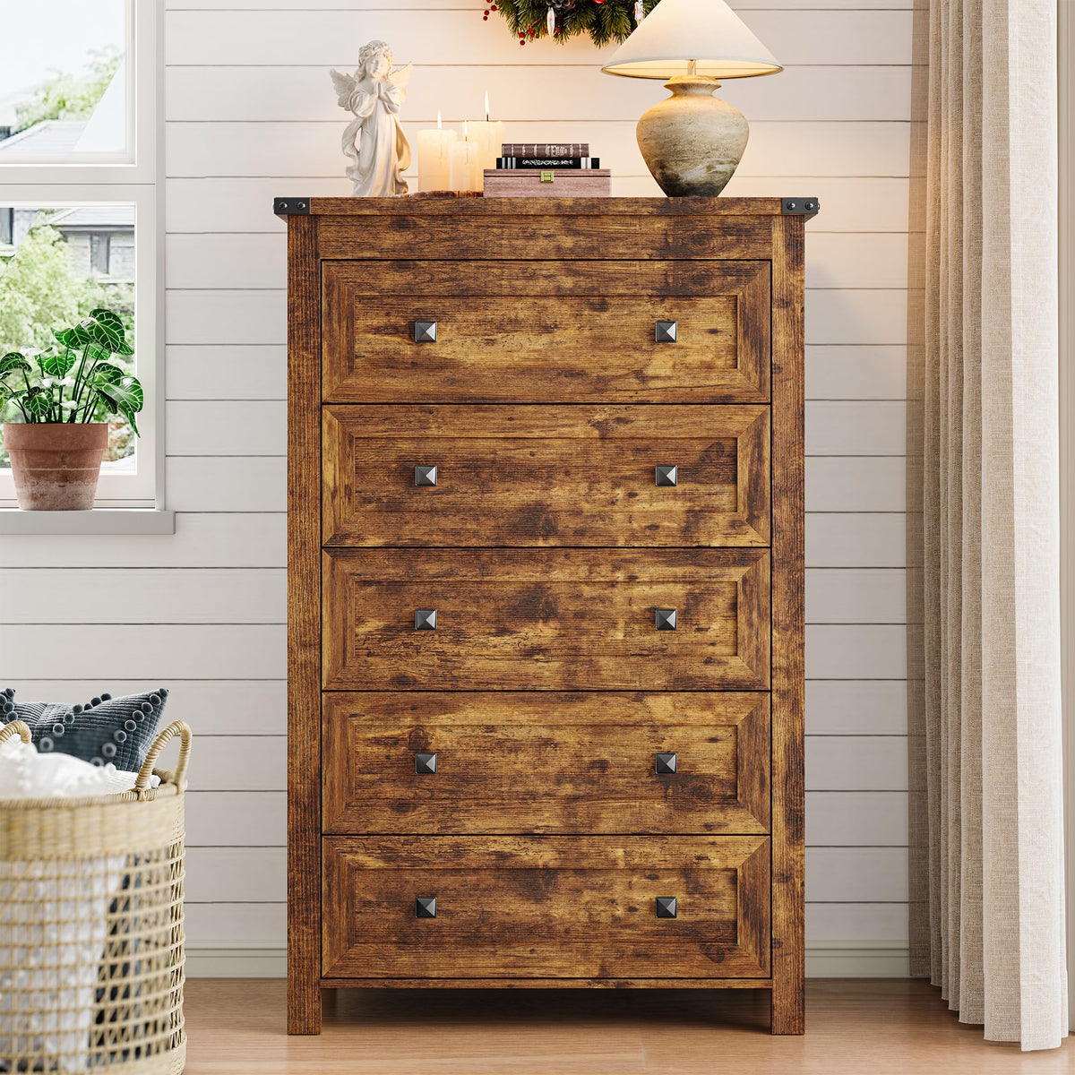 45.5" Tall 5-Drawer Brown Dresser Y4524