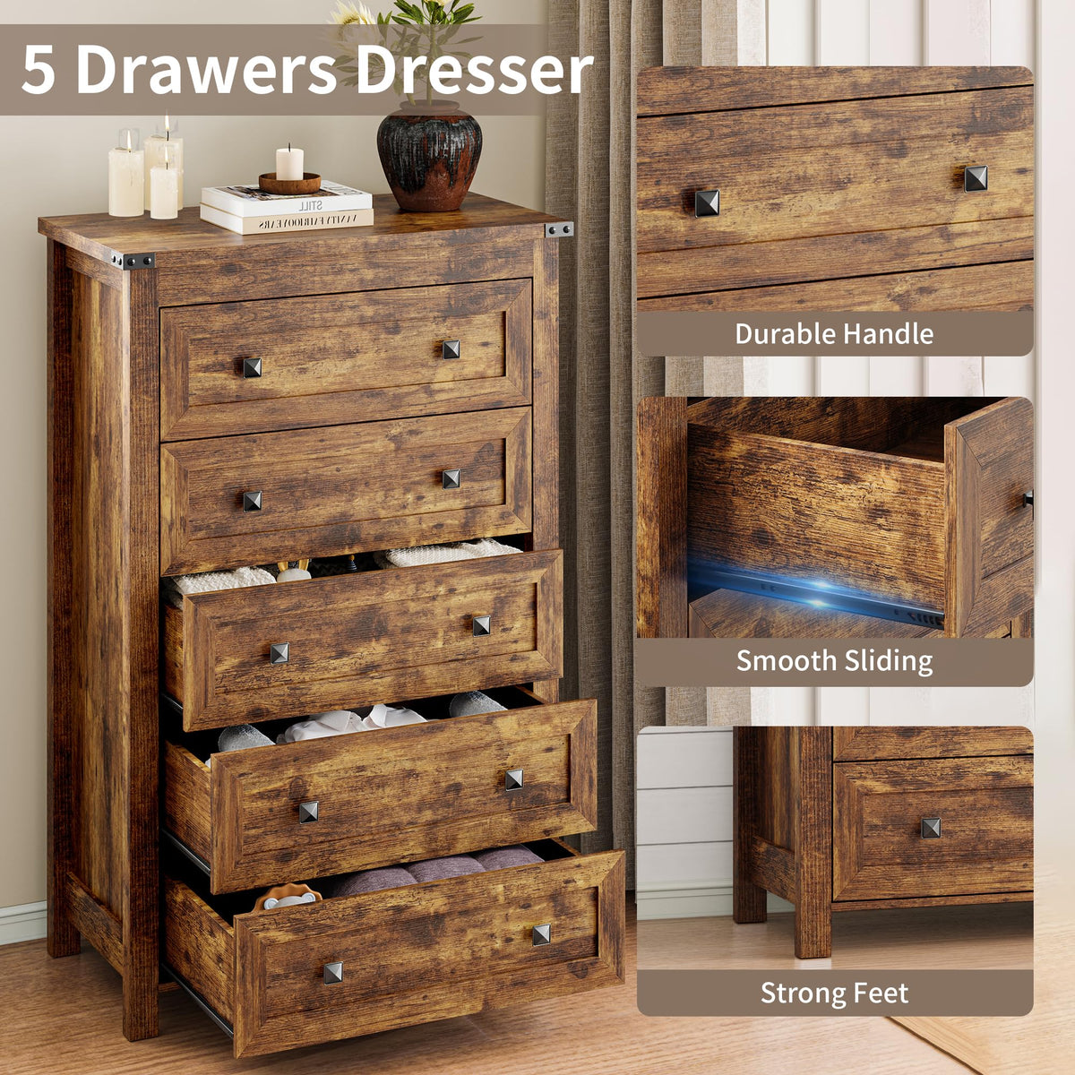 45.5" Tall 5-Drawer Brown Dresser Y4524