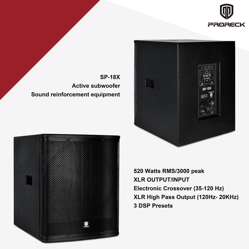 18 inch 3000W Powered PA DJ Subwoofer with Class-D Amplifier, Black O181