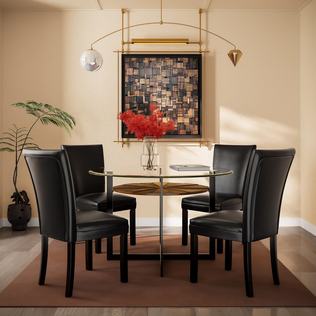 45 inch Round Glass Dining Table Set for 4 with Chairs Q181