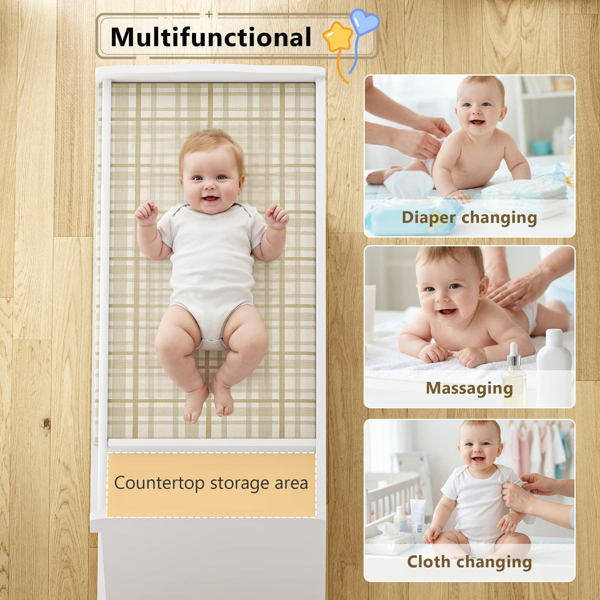 White Baby Changing Table with 4 Drawers P6765