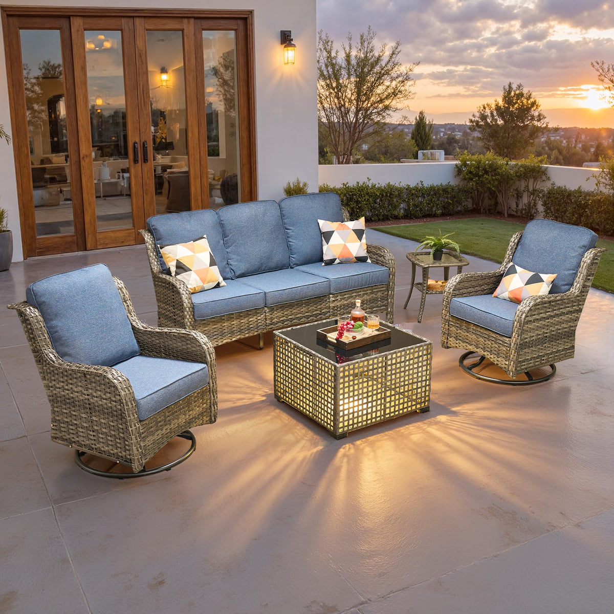 5-Piece Outdoor Wicker Sofa Set with Swivel Chairs M515